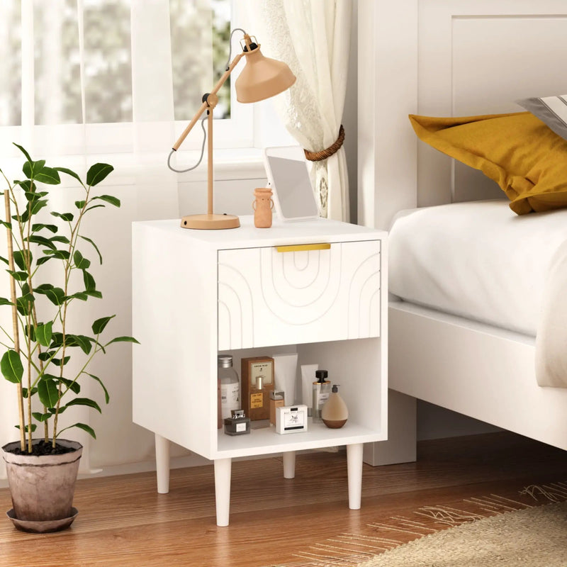 Nightstand With 1 Drawer And Open Shelf - White by HouseOfZazla