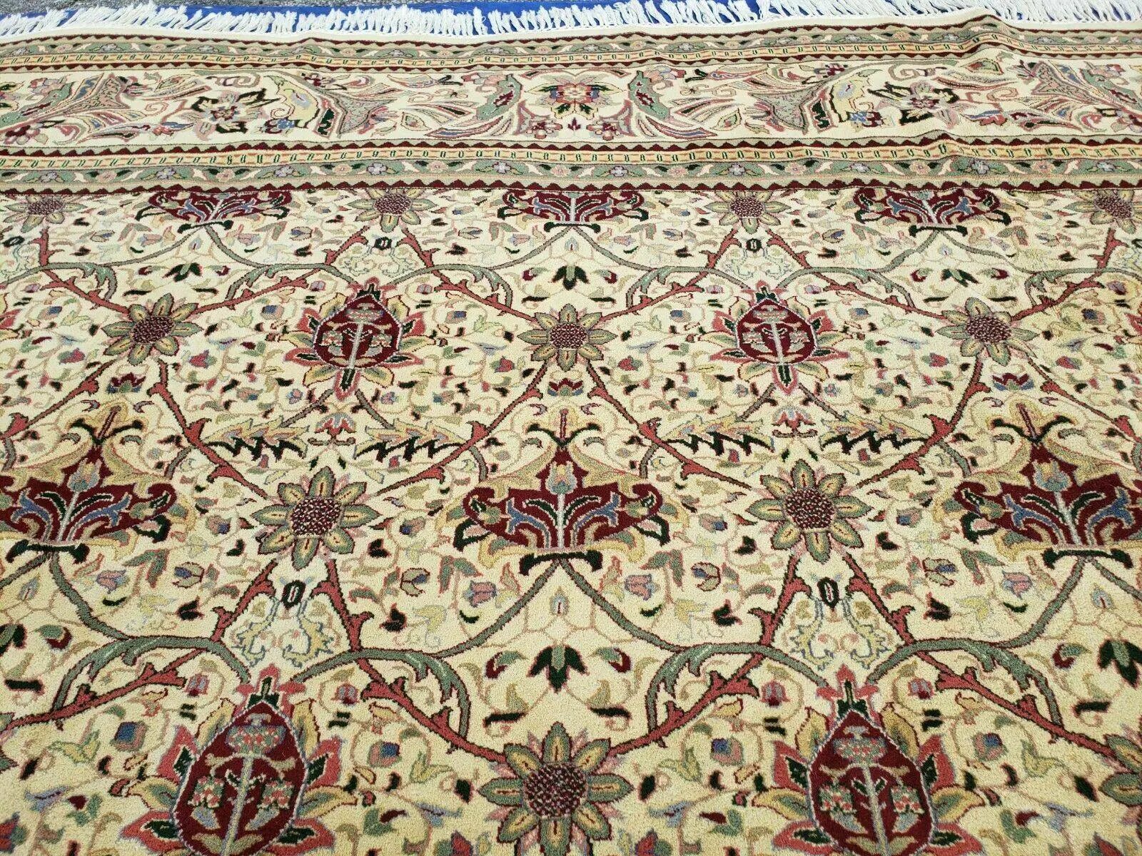 12' X 18' One-of-a-Kind Indian Agra Hand-Knotted Wool Rug Handmade Organic Dyes by Jewel Rugs