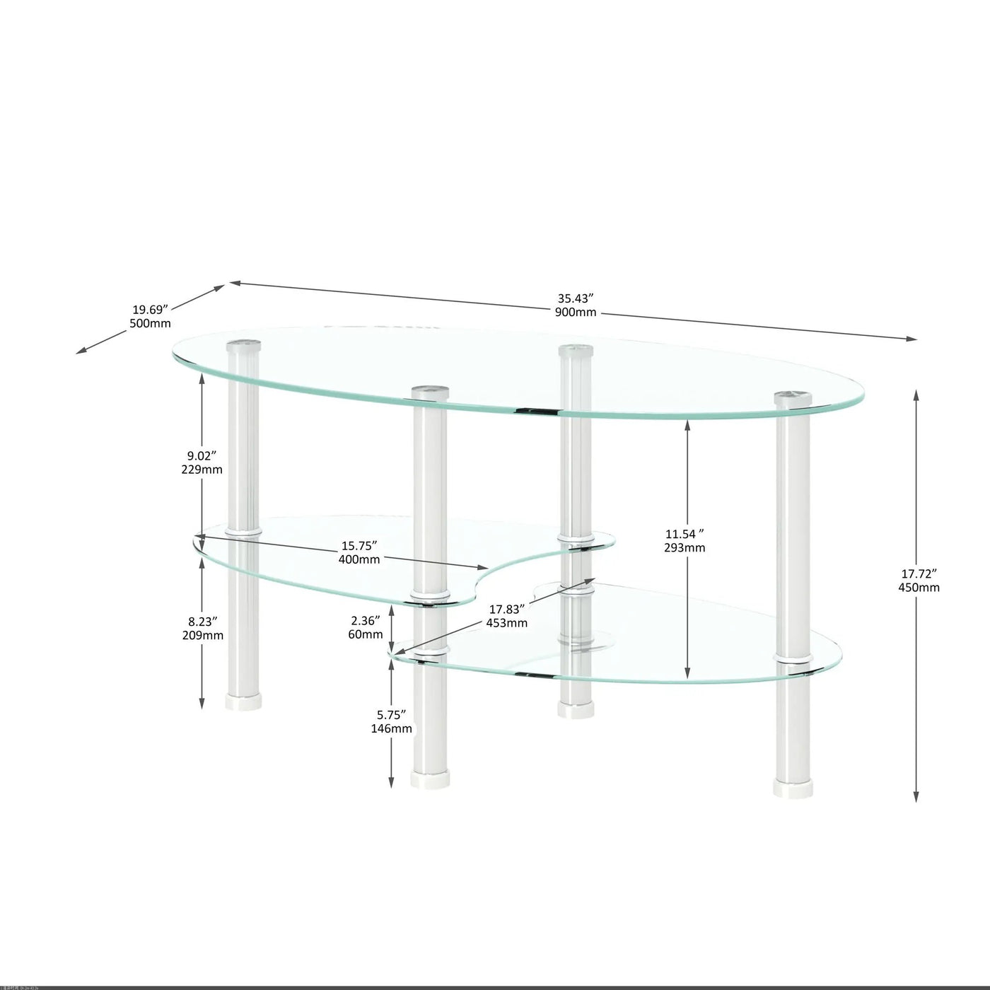 Transparent Oval Glass Coffee Table, Modern Table In Living Room Oak Wood Leg Tea Table 3-Layer Glass Table by Unique Piece Furniture