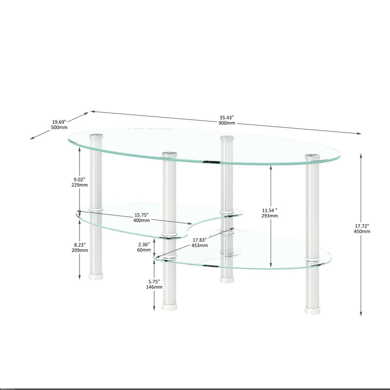 Transparent Oval Glass Coffee Table, Modern Table In Living Room Oak Wood Leg Tea Table 3-Layer Glass Table by HouseOfZazla
