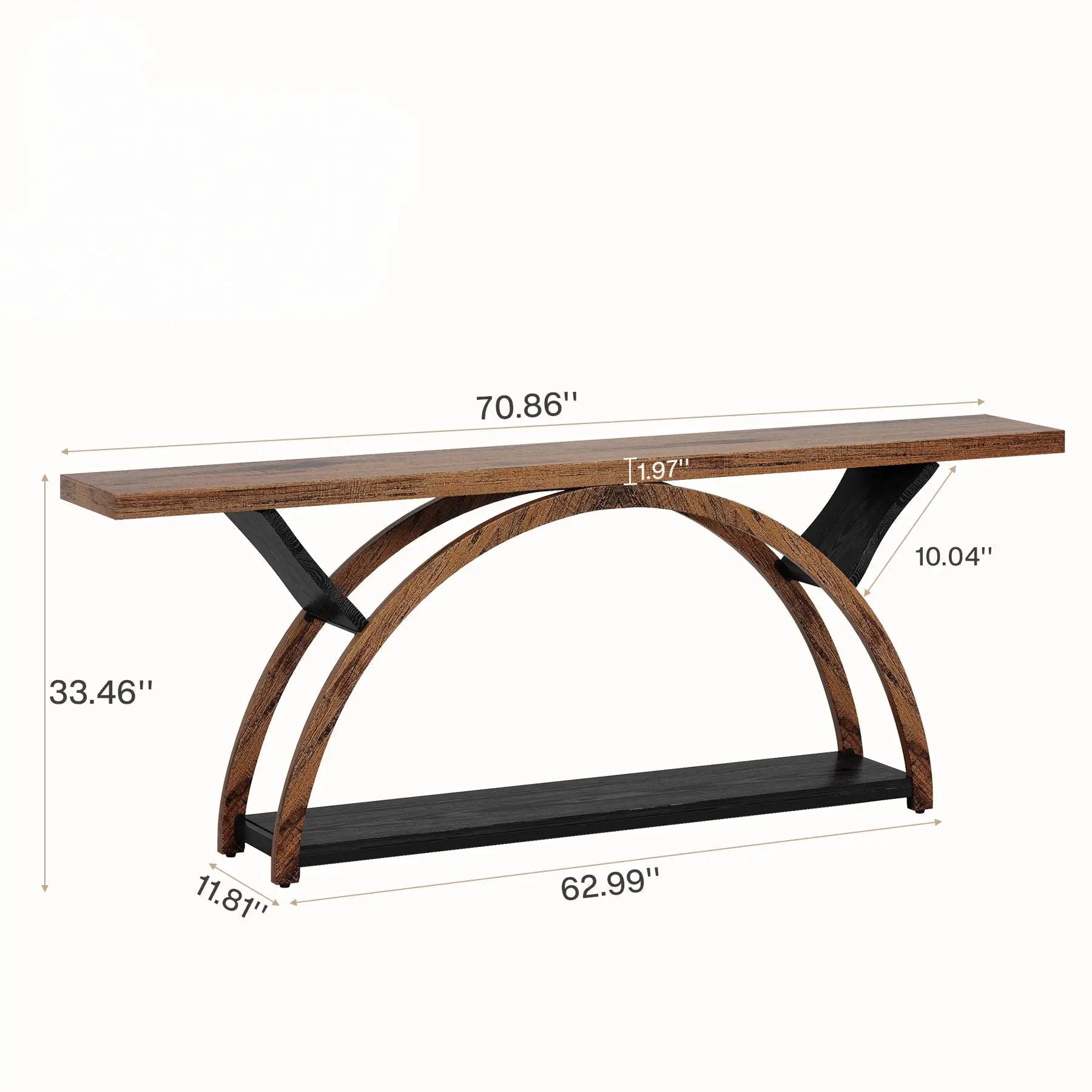 Console Table With 2 Tier Storage And Half Moon Frame For Hallway - Brown / Black by HouseOfZazla