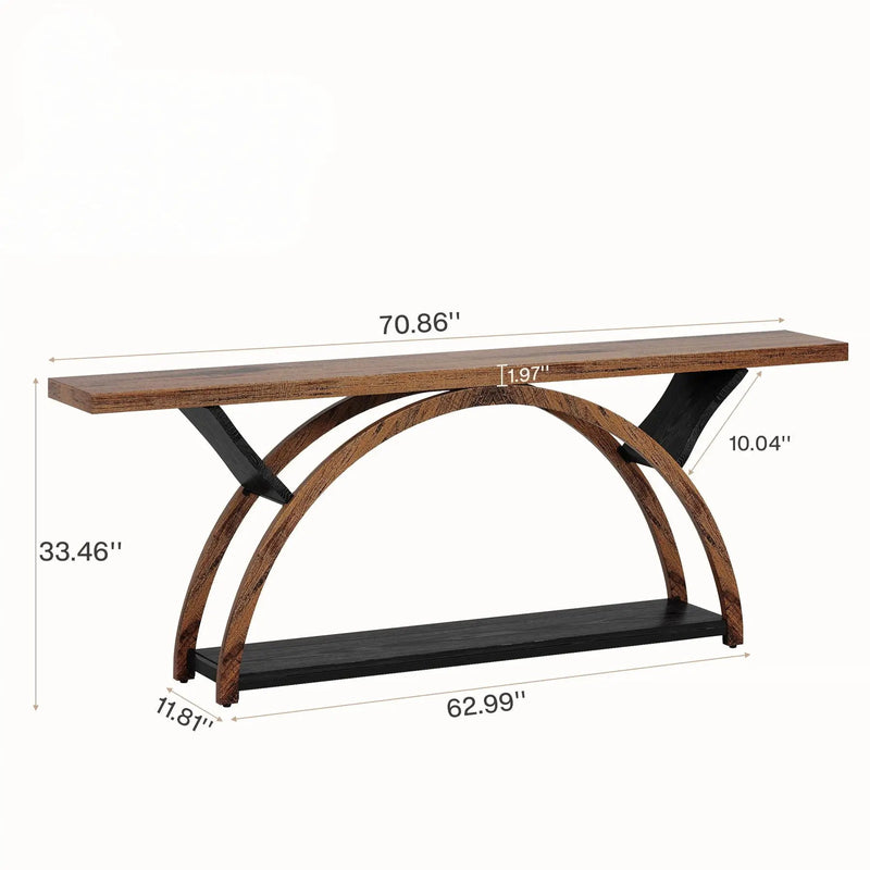 Console Table With 2 Tier Storage And Half Moon Frame For Hallway - Brown / Black by HouseOfZazla