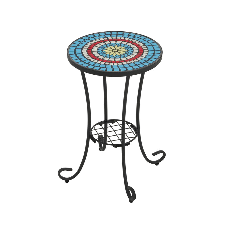 Patio Side Table with Shelf, Blue and Black by HouseOfZazla