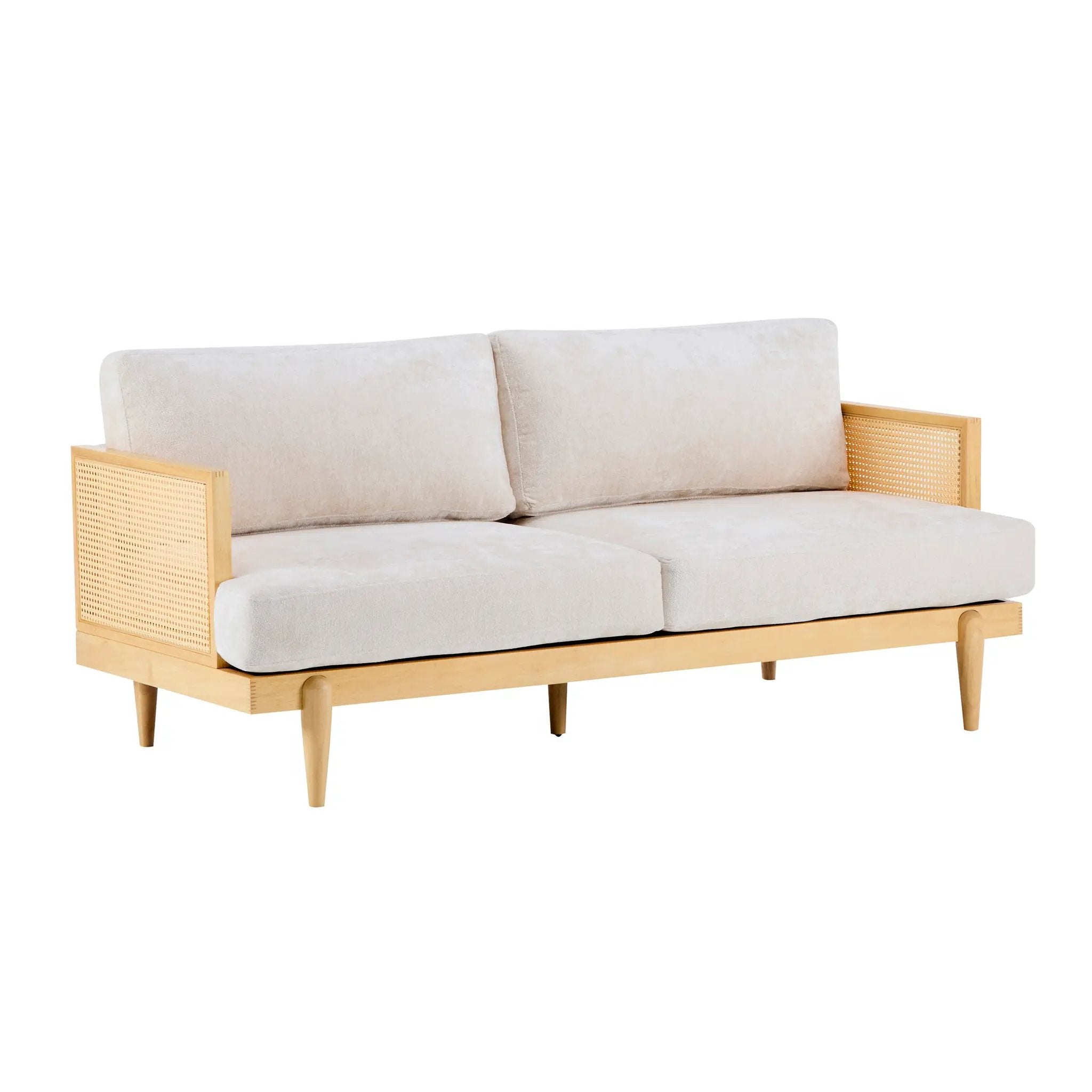 Emir 72" Square Arm 3-Seater Boucle Sofa with Cane Rattan and Wooden Frame by HouseOfZazla