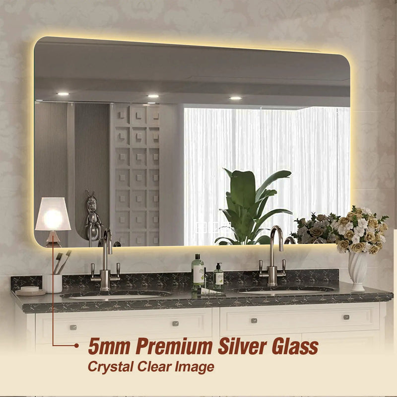 Wall Mounted LED Lighting Mirror With 3 Color Lighting, Dimming, Waterproof, Anti Fog, Touch Switch - Silver by HouseOfZazla