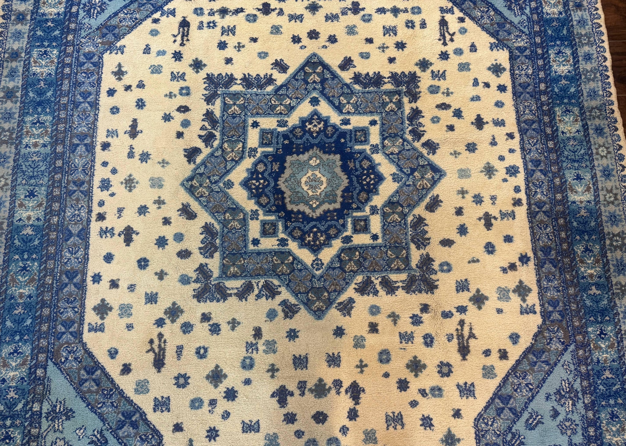 Moroccan Rug 7x10, Geometric Medallion, Blue and Ivory by Jewel Rugs
