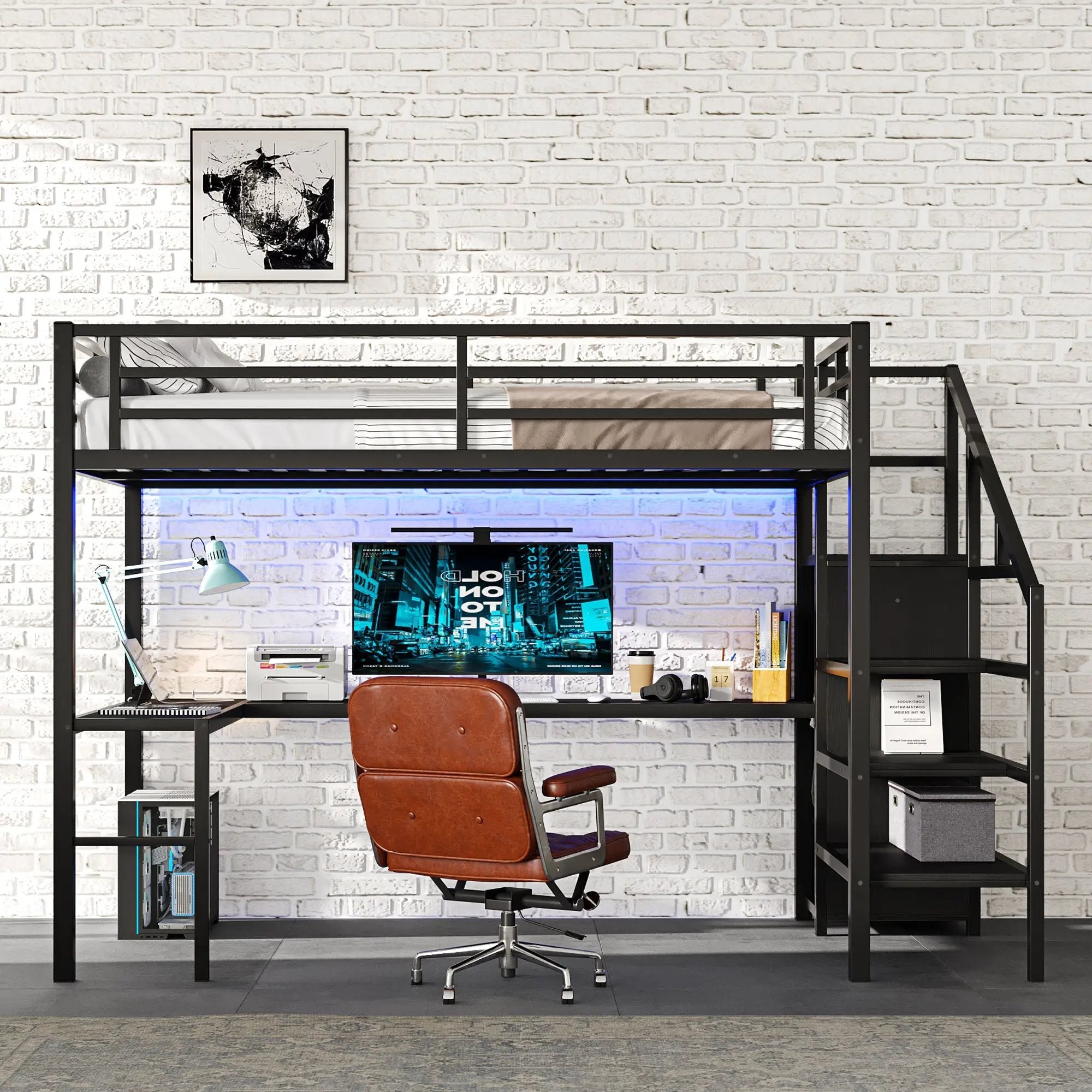 Full Size Loft Bed with L-Shaped Desk and USB by HouseOfZazla