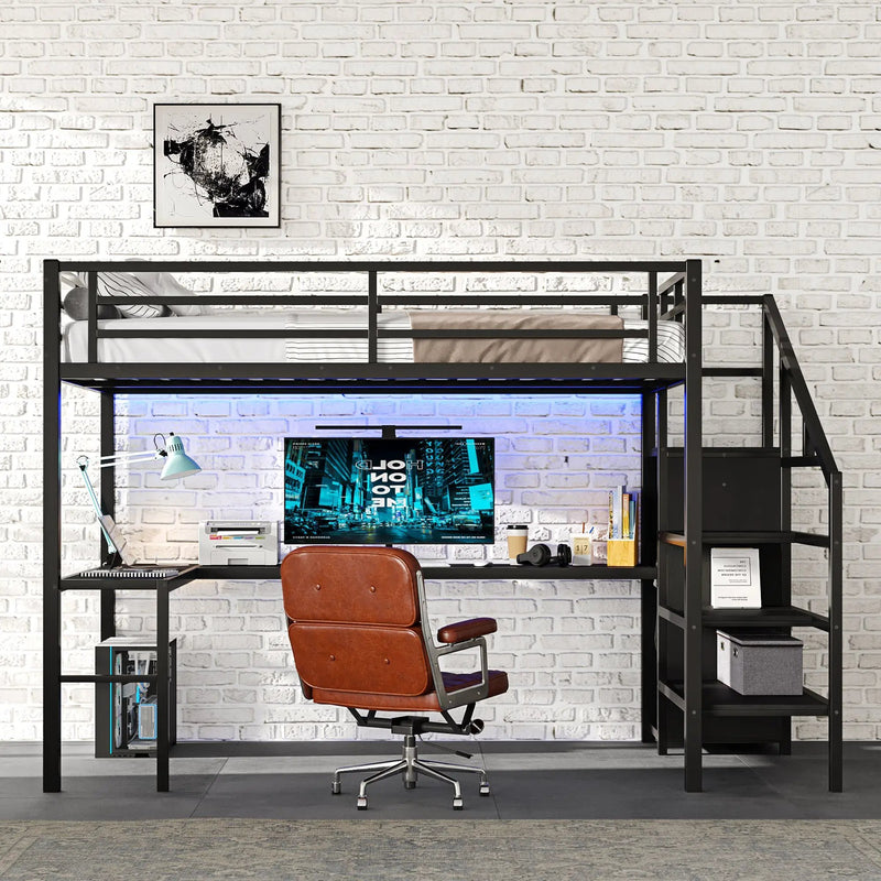 Full Size Loft Bed with L-Shaped Desk and USB by HouseOfZazla