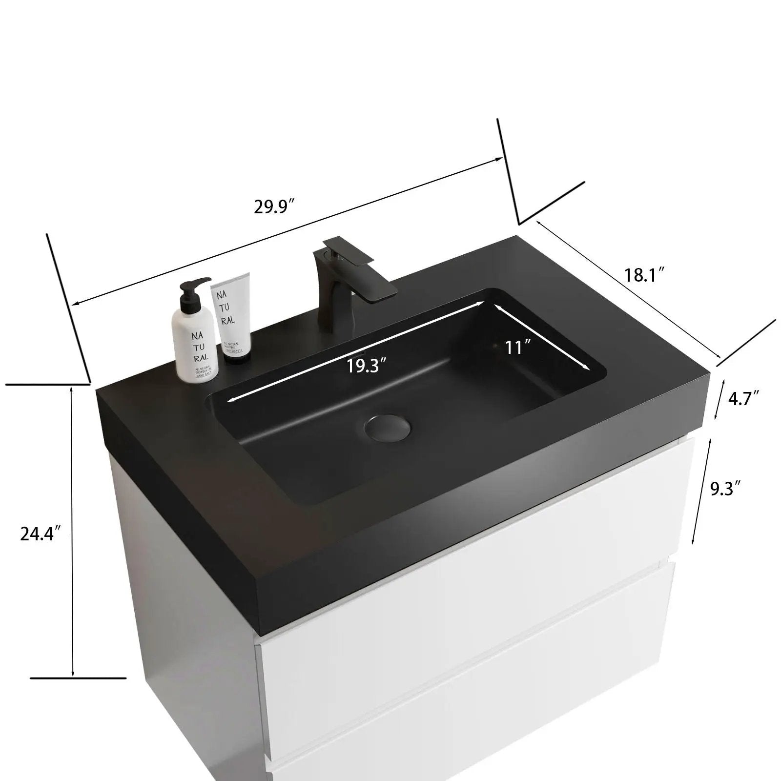 Alice - Bathroom Vanity With Large Storage, Sink, Wall Mounted by Unique Piece Furniture