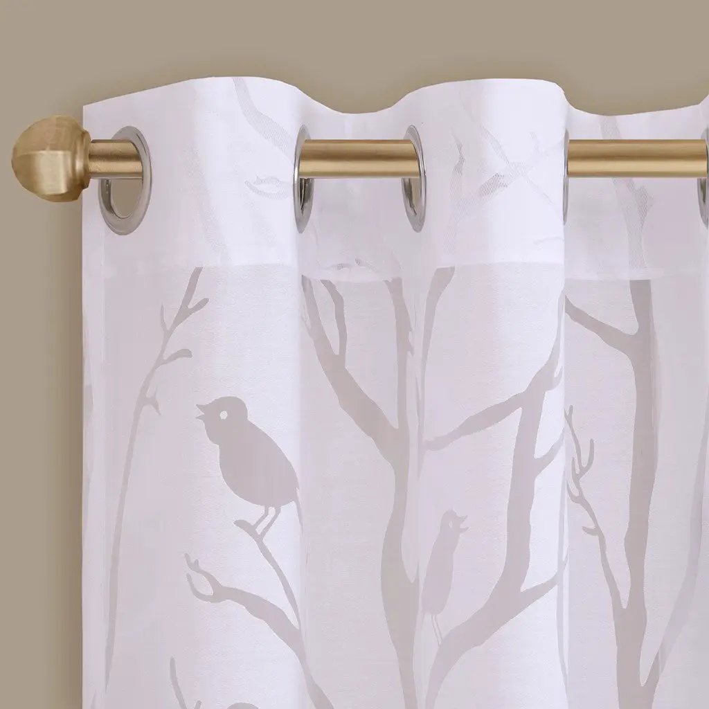 Grommet Top Sheer Bird on Branches Burnout Window Curtain Panel by HouseOfZazla