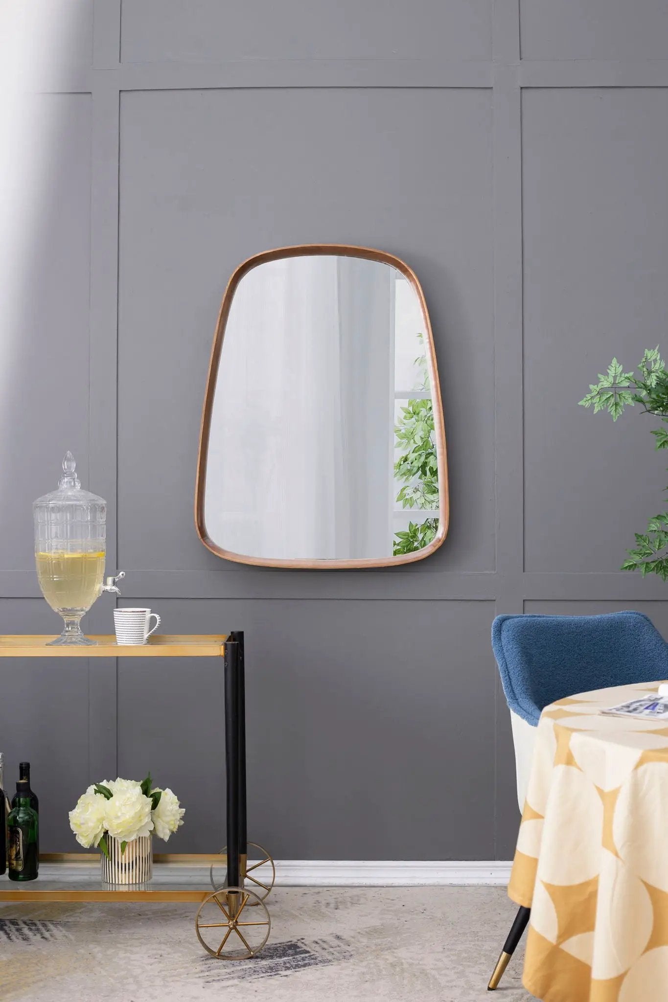 Irrgeular Mirror With Wood Frame, Wall Mirror For Living Room Bathroom Entryway - Brown by Unique Piece Furniture