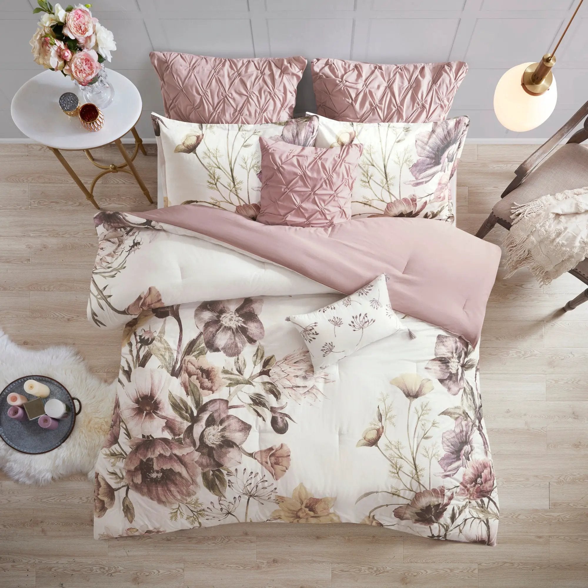 8 Piece Cotton Printed Comforter Set Blush King by HouseOfZazla