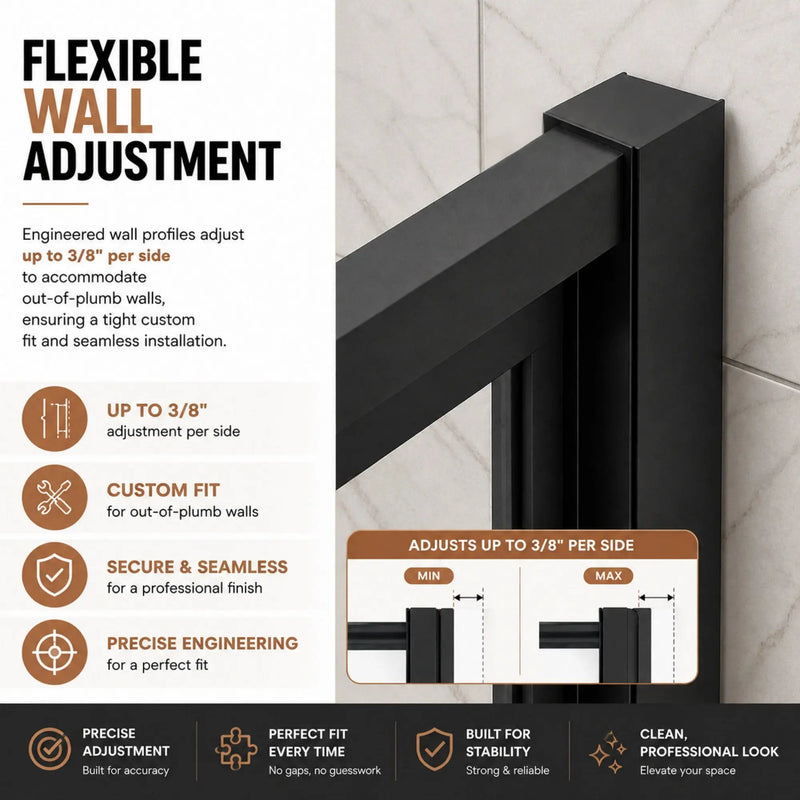 Semi-Frameless Pivot Hinged Glass Shower Door 56-60 in W x 72 in H, Matte Black by HouseOfZazla