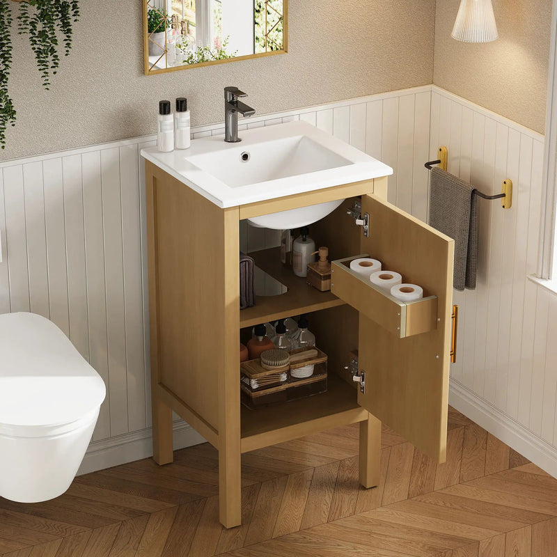 Bathroom Cabinet With Sink, Adjustable Shelf, Soft Closing Hinges - Natural Wood by Unique Piece Furniture
