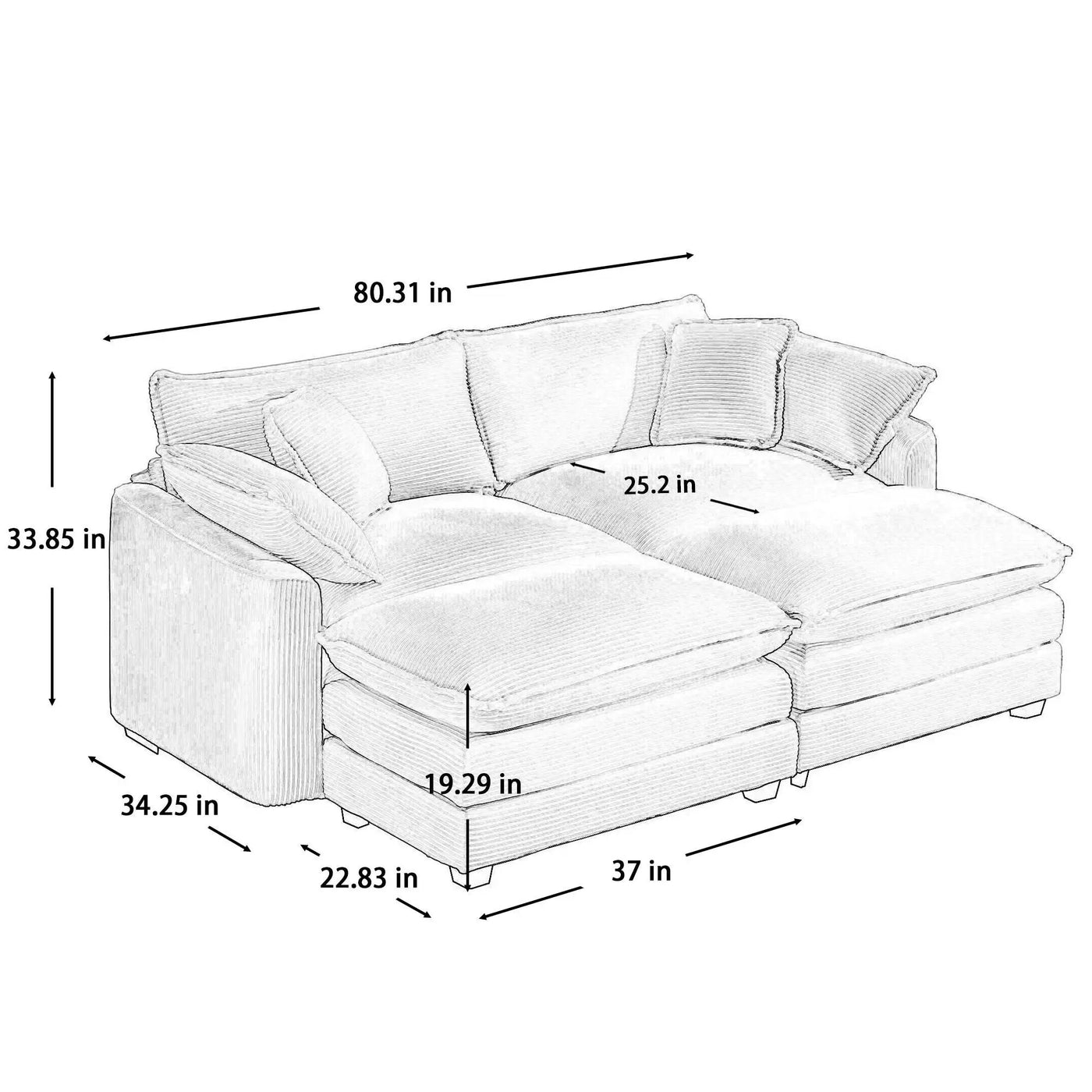 Modern Oversized Modular Cushion Sofa With Ottoman, Low Back, Deep Seating Sofa Set by HouseOfZazla