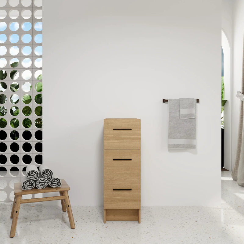 Slim Freestanding Bathroom Storage Cabinet, 3 Drawers - Light Oak by HouseOfZazla
