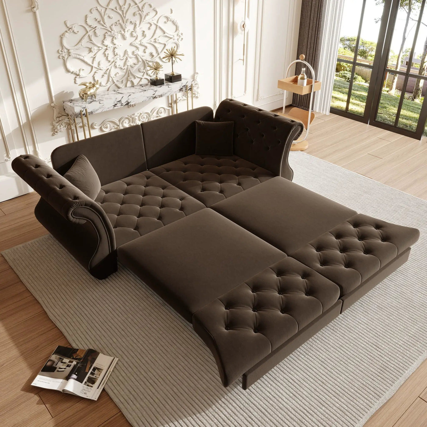 Oversized Chesterfield Pull Out Sofa Bed, Roll Arm Couch With Flower Tufting For Living Room by HouseOfZazla