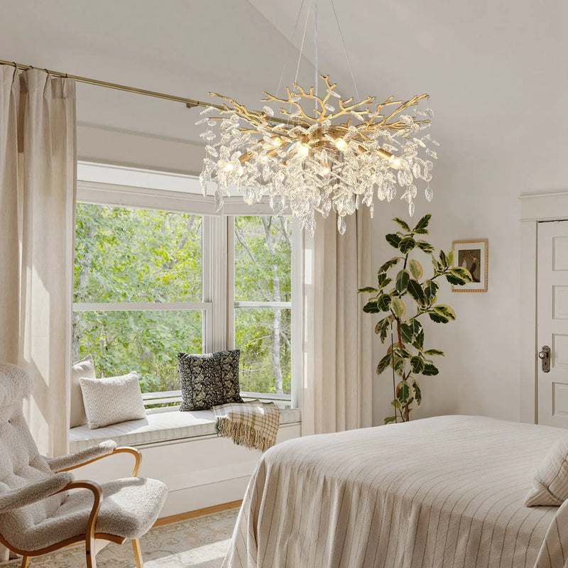 8-Light Crystal Gold Chandelier for Dining Room and Kitchen Island by HouseOfZazla