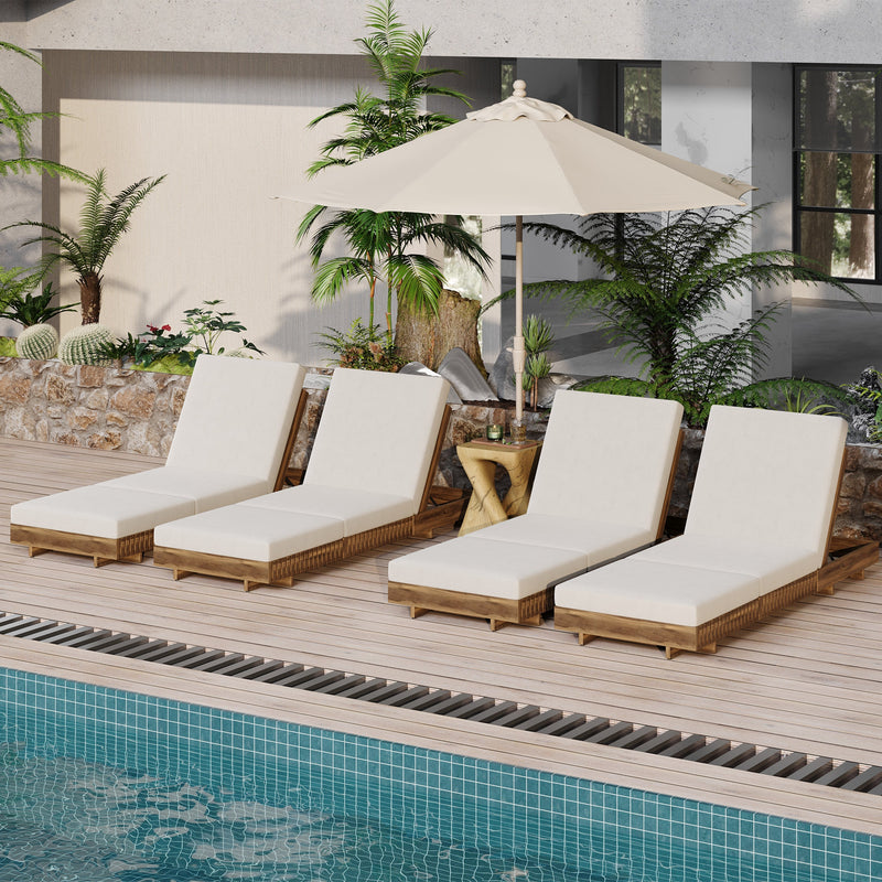 Lounge Chaise Set, Acacia Solid Wood with Cream Lounge Cushion by HouseOfZazla