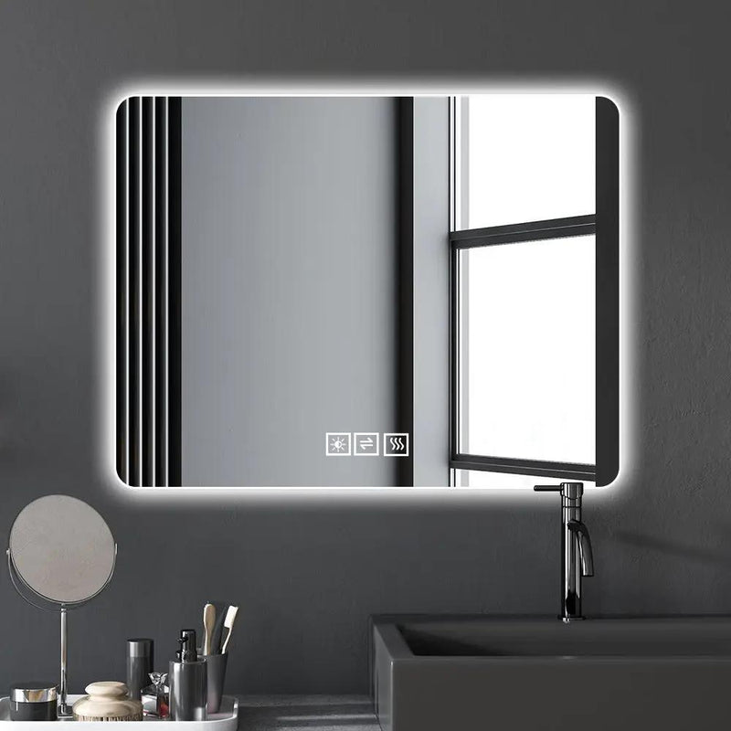 28" Bathroom Mirror With LED Lights Front And Backlit, Anti-Fog Lighted Vanity Mirrors For Wall Mounted And 5 Level Dimmable, Horizontal / Vertical - Clear by Unique Piece Furniture