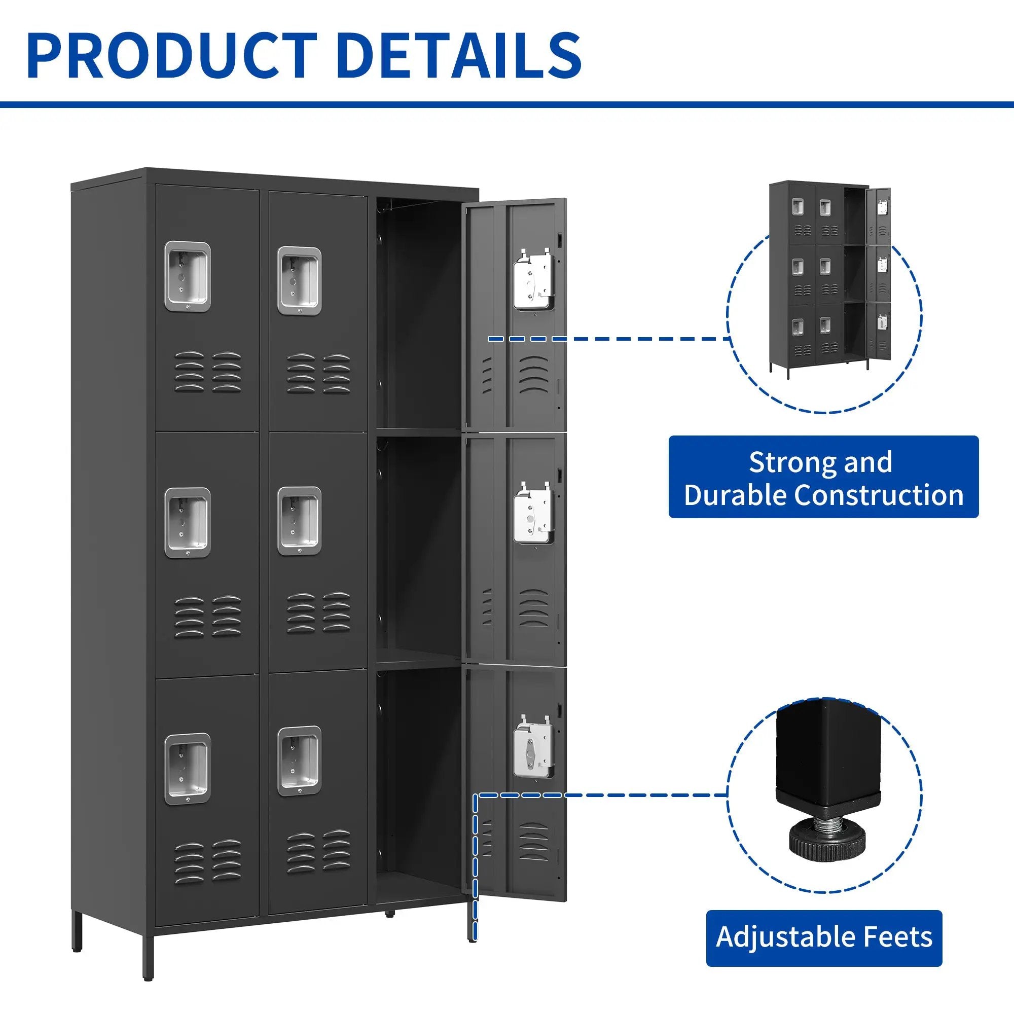 9 Door 72"H Metal Lockers With Lock for Employees, School, Office, Gym, Bedroom, Storage Locker Cabinet by HouseOfZazla
