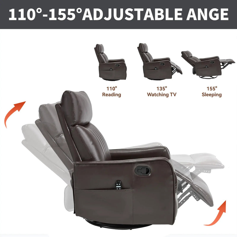 Brown Faux Leather Heat Massage Manual Recliner Chair by HouseOfZazla
