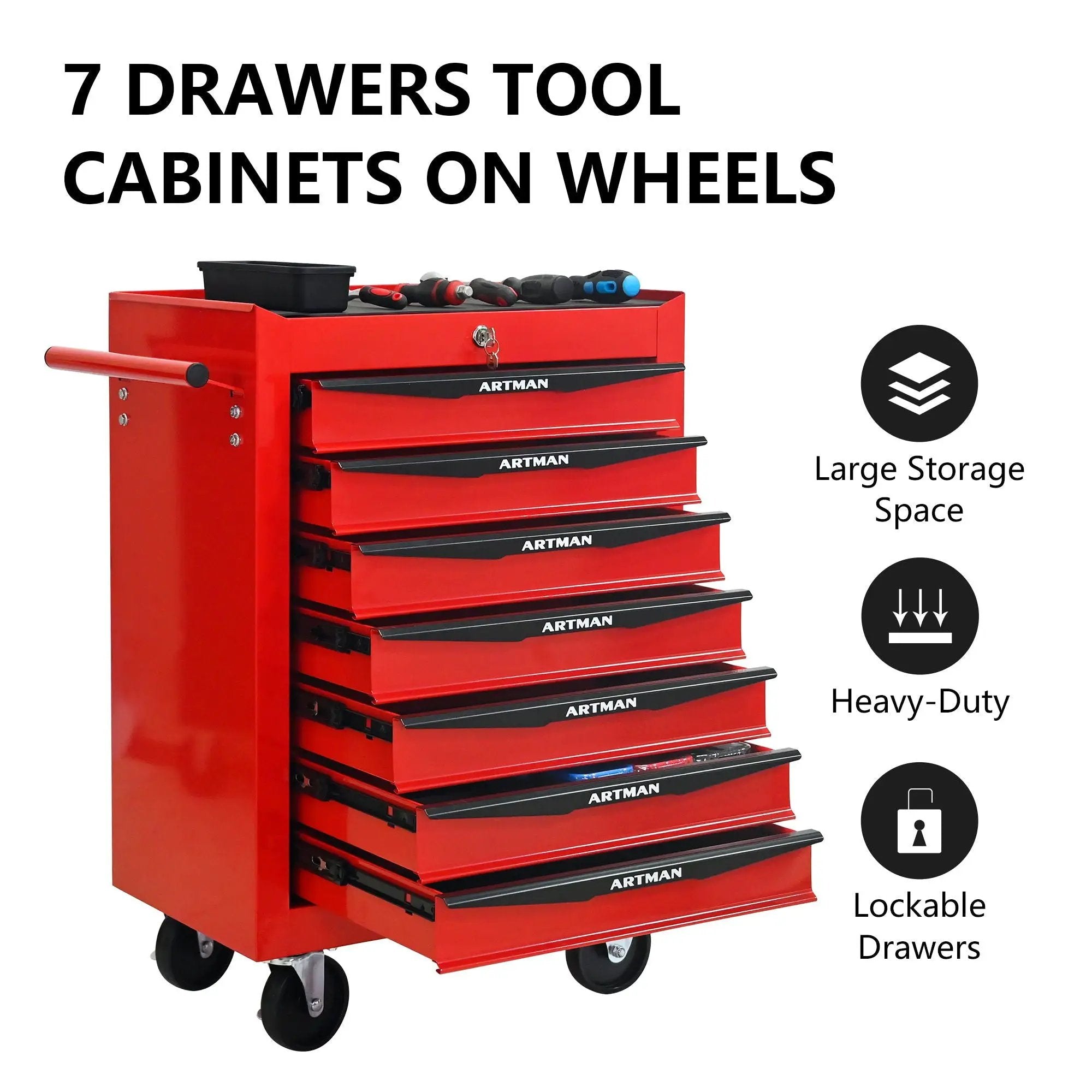 Rolling Metal Tool Chest With Drawers, Steel Storage Cabinet With Ball Bearing Slides by HouseOfZazla