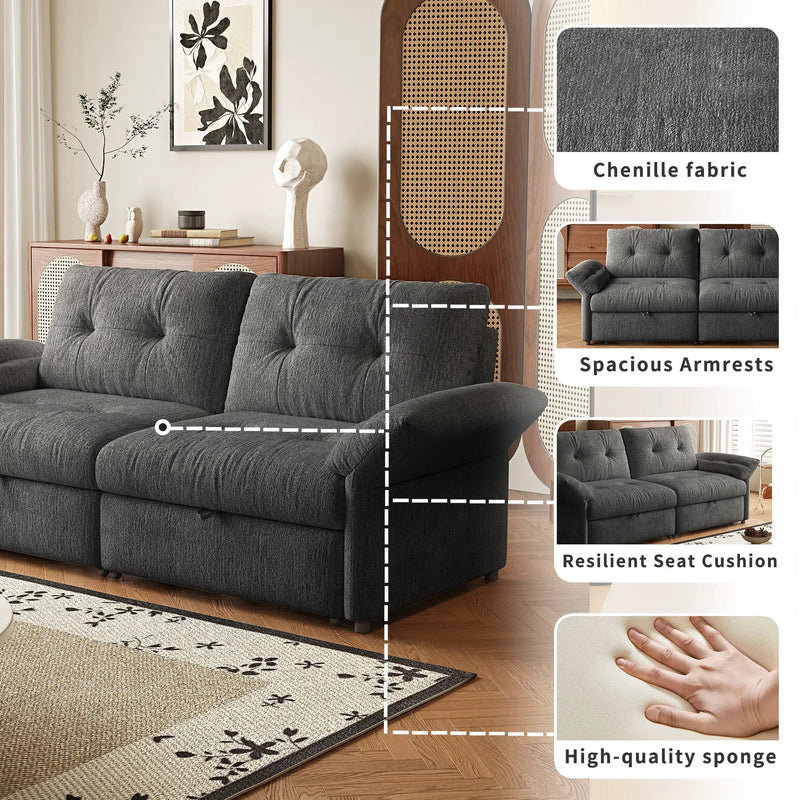 Multi-Functional Sofa Bed - 81.5 Inch Plush Chenille Sofa by HouseOfZazla