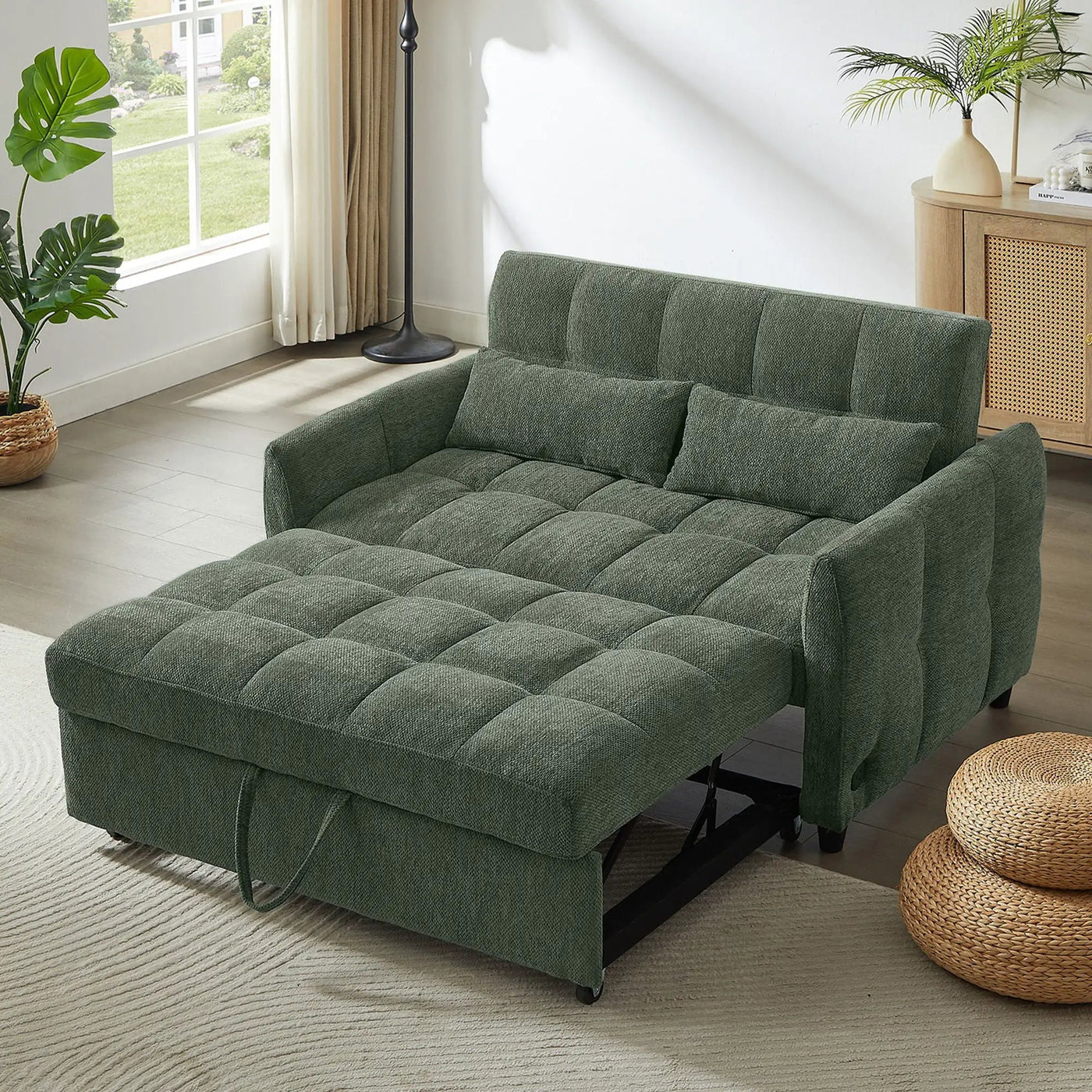 Loveseat Sofa Pull-Out Bed With Adjustable Backrest, 3 USB Ports And 2 Lumbar Pillows For Living Room by Unique Piece Furniture