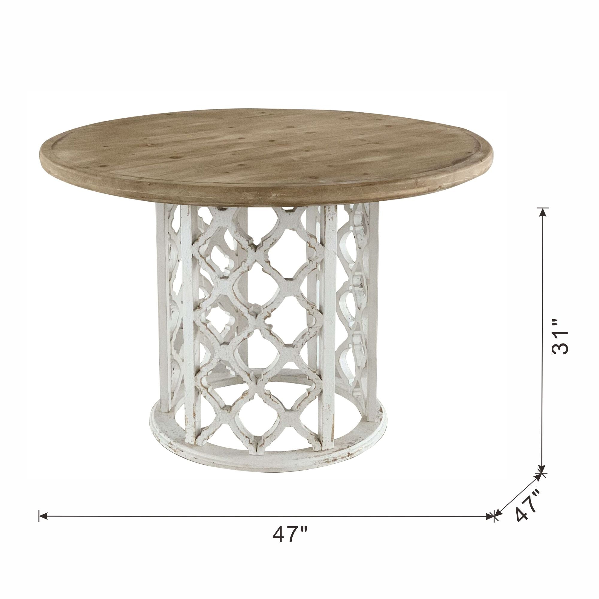 Round Wooden Dining Table With Ornate Cut Out Base - Brown / Antique White by HouseOfZazla
