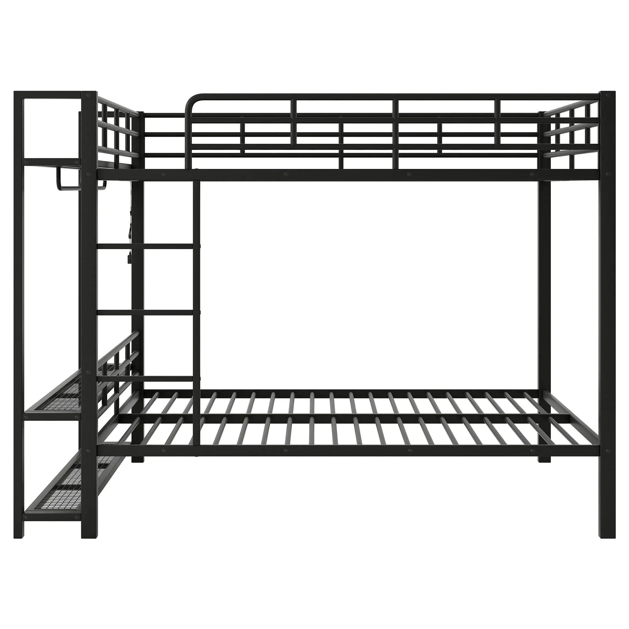 Bunk Bed With Storage Shelves, Clothes Hooks, LED Light by Unique Piece Furniture