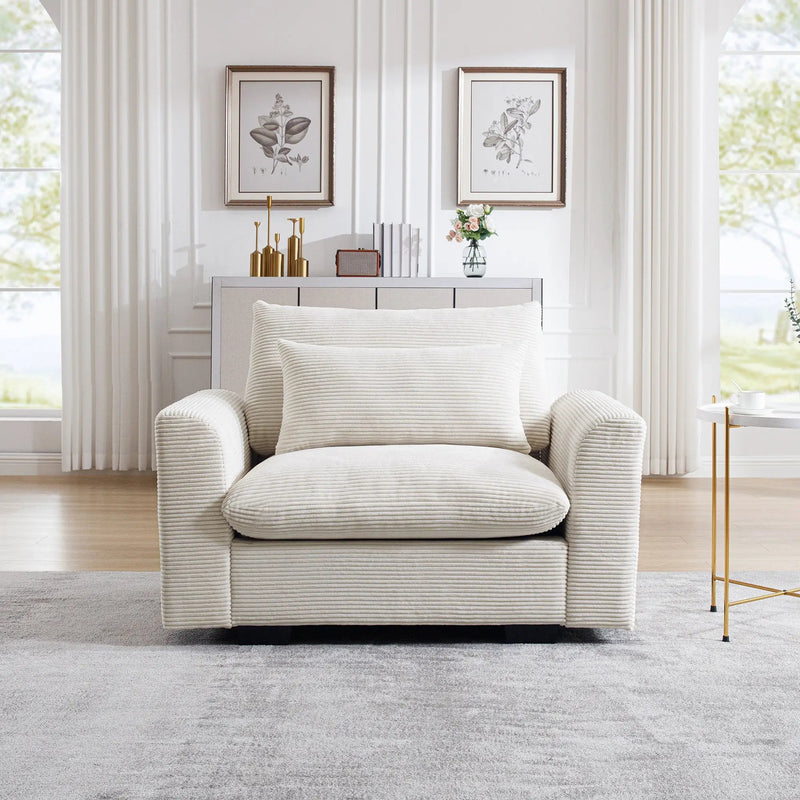 Beige Corduroy Deep Seat Single Sofa Accent Chair by HouseOfZazla
