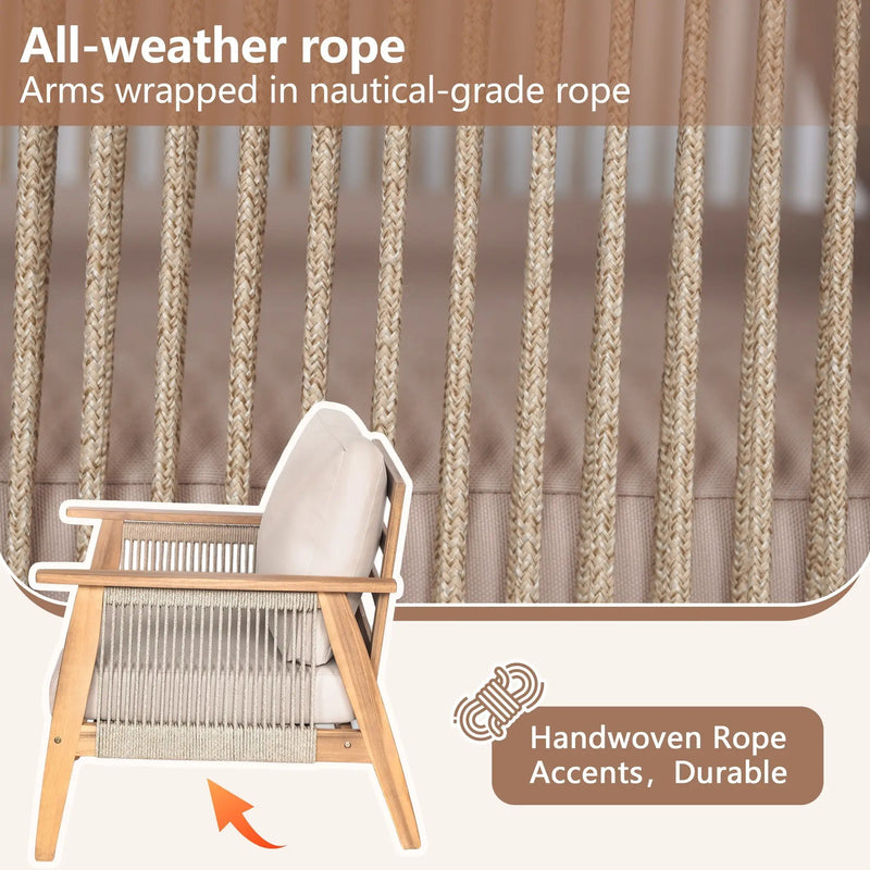 Outdoor 2pc Acacia Wood and Rope Patio Chat Set by HouseOfZazla