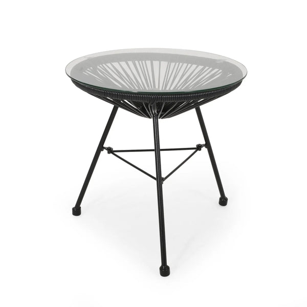 Nusa Modern Rattan Side Table With Tempered Glass Top