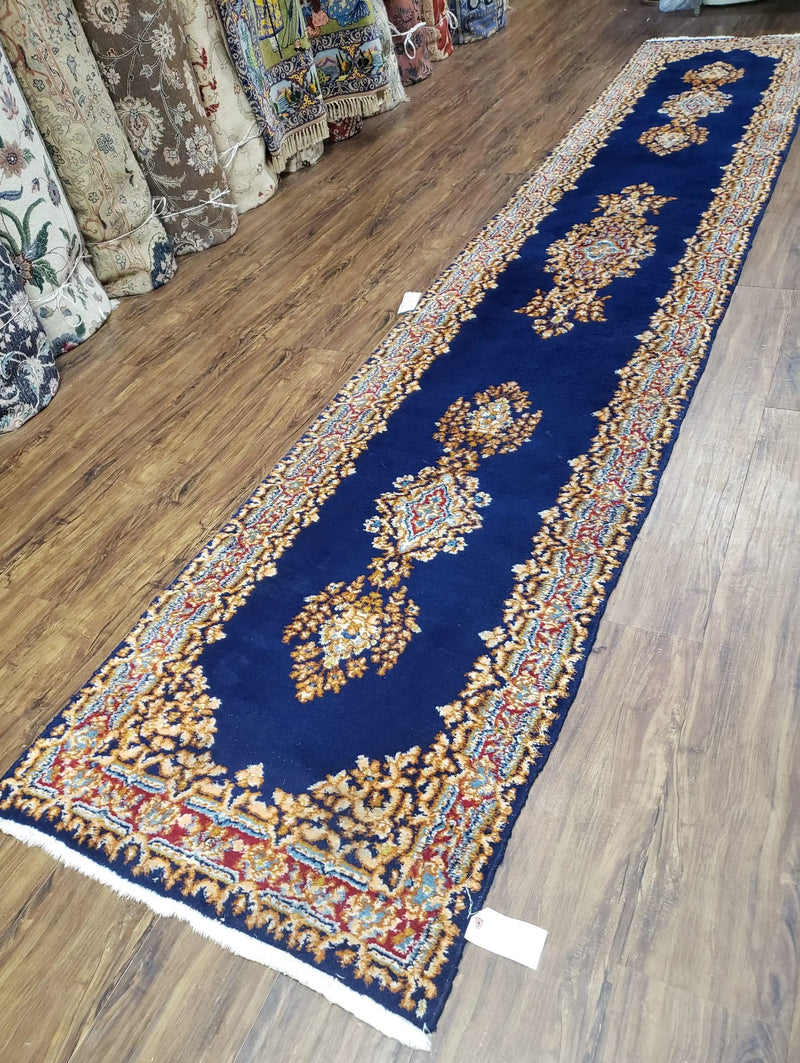 Semi Anique Dark Blue Persian Kerman Runner, 2'7" x 13'5" by Jewel Rugs