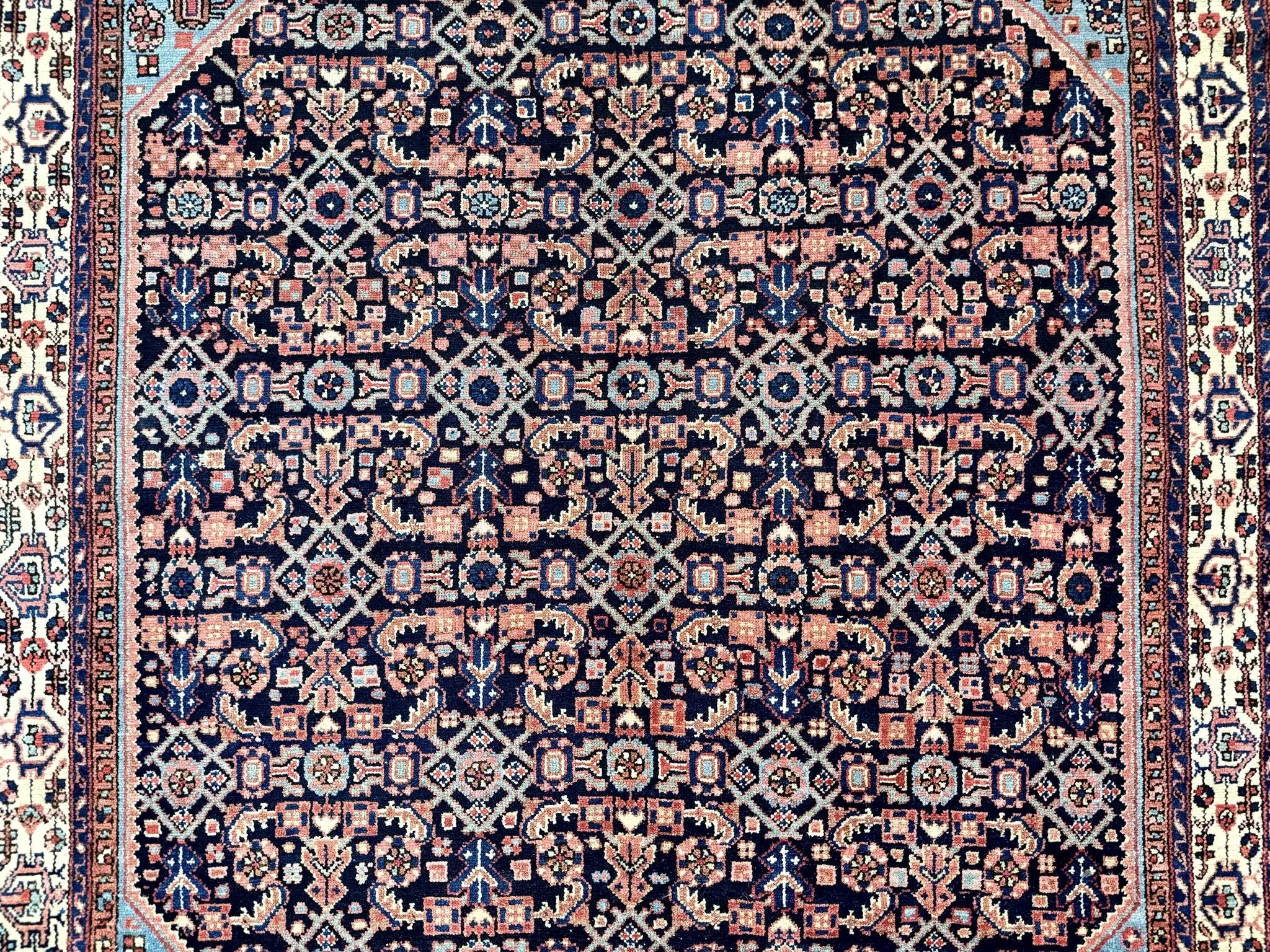 Antique Persian Rug 5 x 6.7, Navy Blue & Ivory, Handmade Persian Wool Carpet, Hamadan Angelas Rug by Jewel Rugs