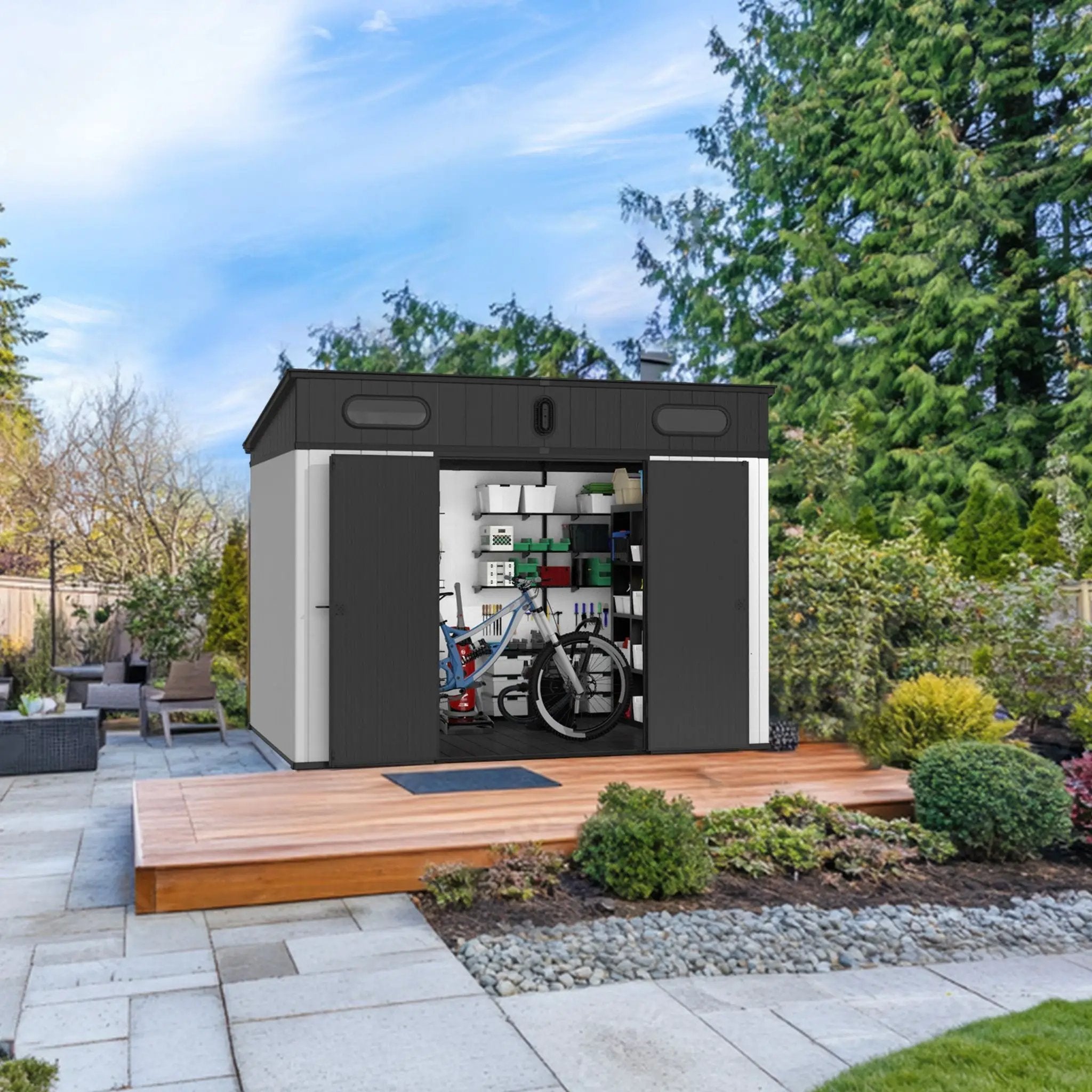 [07X10FT] Alora Heavy-Duty Weather-Resistant Polypropylene Storage Shed With Floor And Reinforced Steel Frame (SAK67455) by SAKSBY WHOLESALE