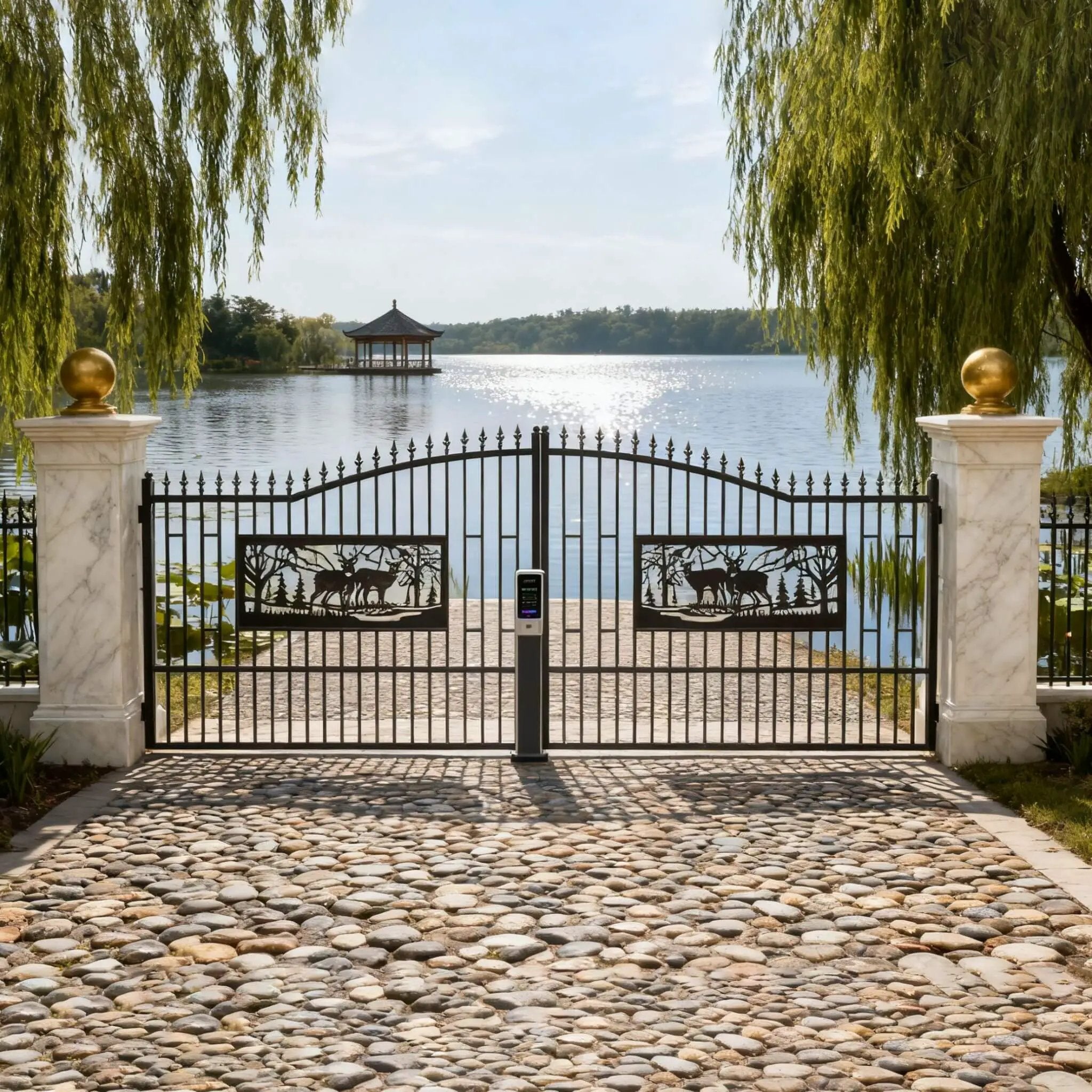 [07X20FT] Heavy-Duty Deer Motif Style Bi-Parting Galvanized Steel Driveway Entrance Gate (SAK68731) by SAKSBY WHOLESALE