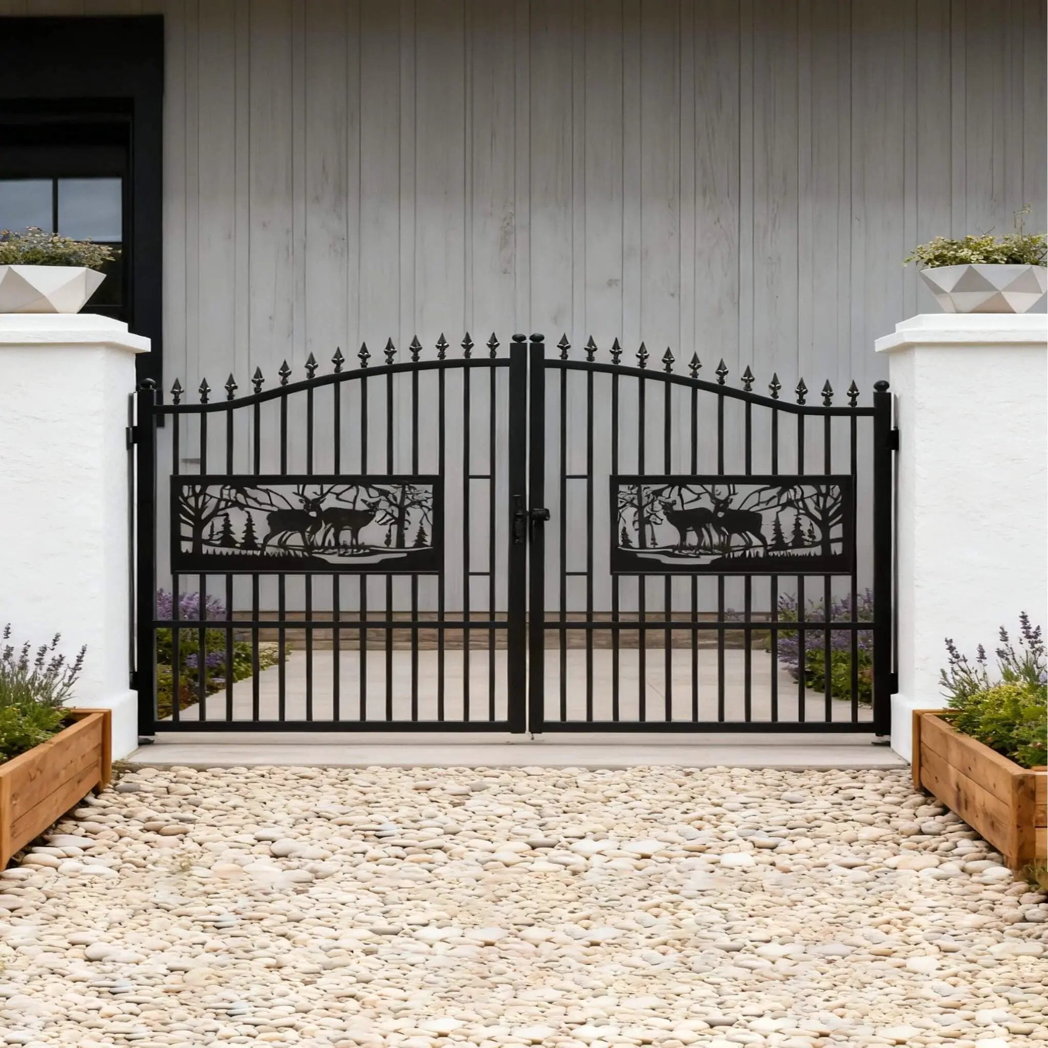 [07X20FT] Heavy-Duty Deer Motif Style Bi-Parting Galvanized Steel Driveway Entrance Gate (SAK68731) by SAKSBY WHOLESALE
