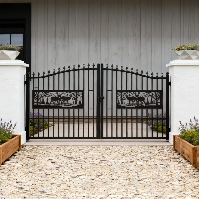 [07X20FT] Heavy-Duty Deer Motif Style Bi-Parting Galvanized Steel Driveway Entrance Gate (SAK68731) by SAKSBY WHOLESALE