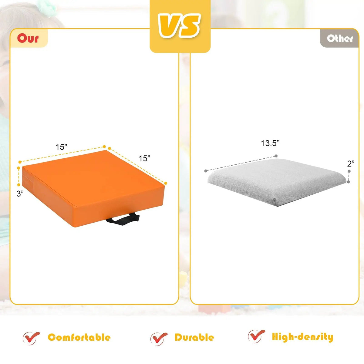 6 Pieces 15 Inches Square Toddler Floor Cushions Flexible Soft Foam Seating with Handles, photo 4 of 9