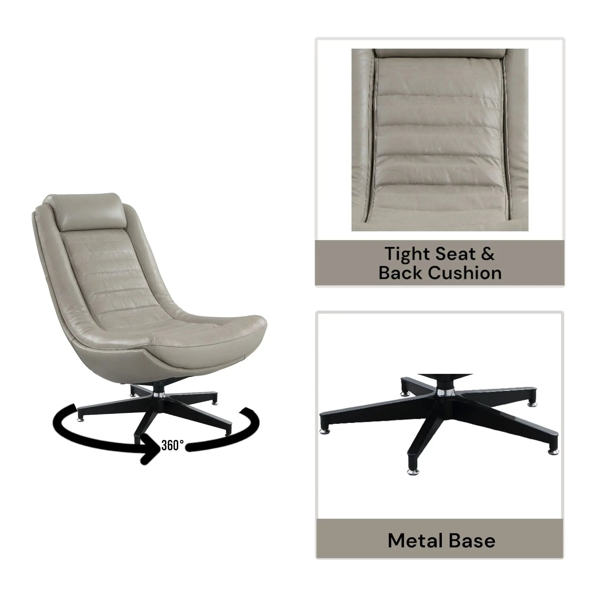 Piran - Twilight Top Grain Leather Accent Chair And Ottoman With Swivel - Gray by Unique Piece Furniture