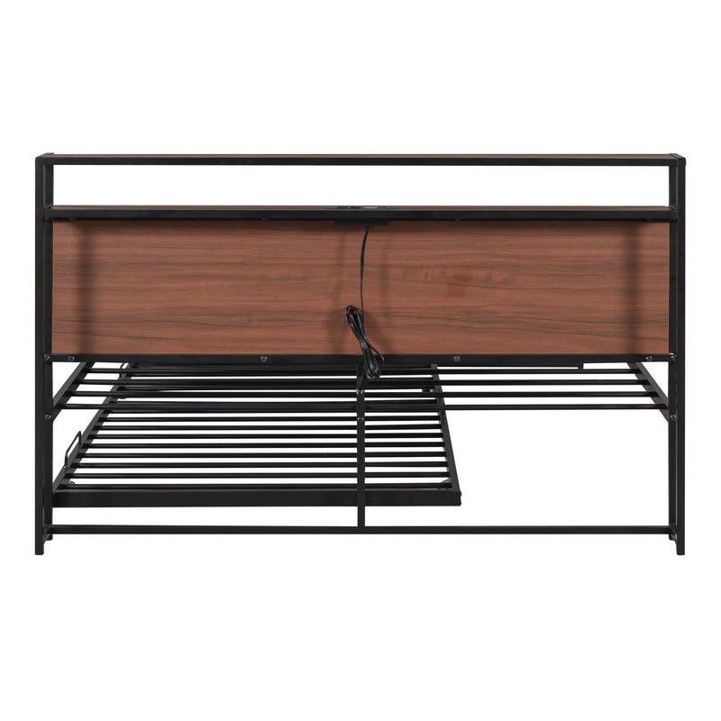 Platform Bed Frame With Trundle, USB Ports And Slat Support, No Box Spring Needed by HouseOfZazla