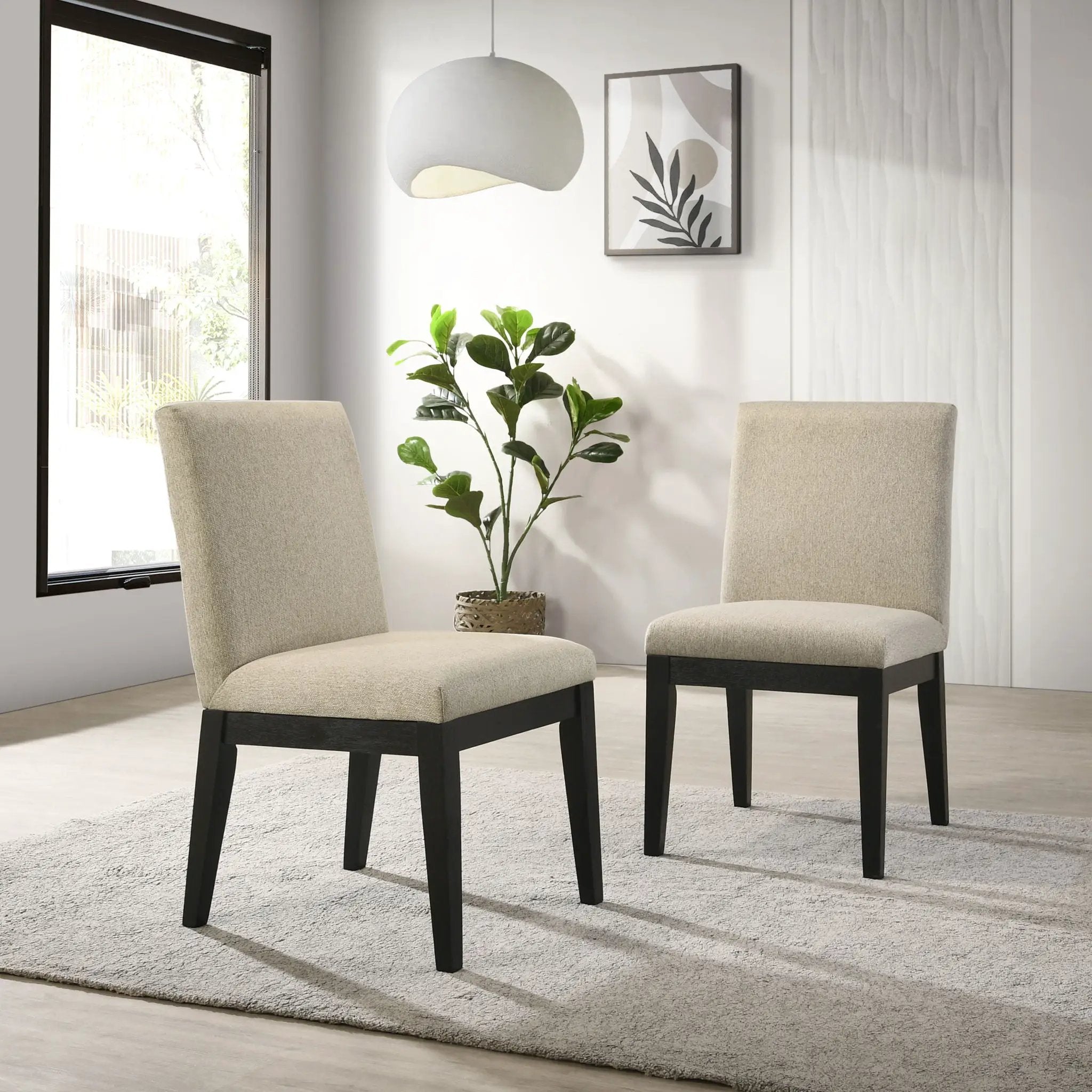 Roundhill Furniture - Rocco Contemporary Solid Wood Dining Chairs (Set of 2) - Beige by Unique Piece Furniture