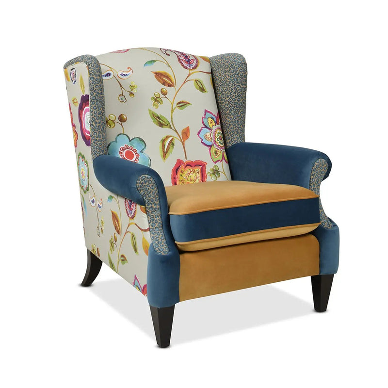 Anya - Boho Chic Wingback Accent Arm Chair - Floral / Leopard / Blue Teal / Yellow Gold by HouseOfZazla