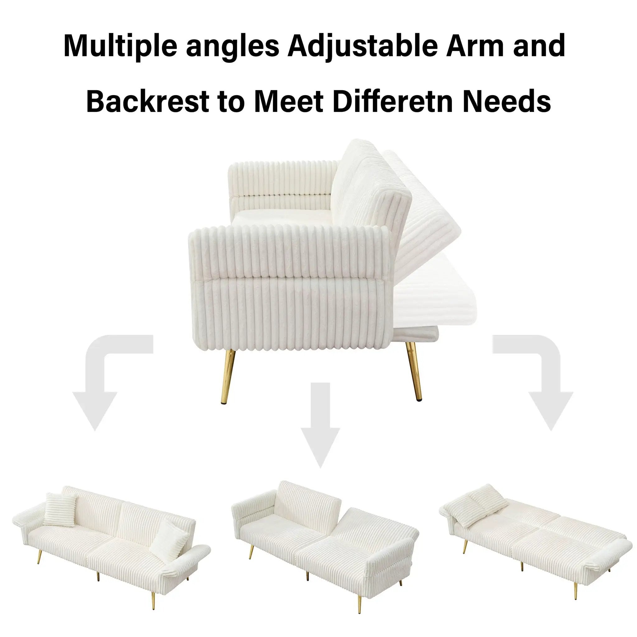 Luxury Foldable Double Sofa Bed With Folding Armrests