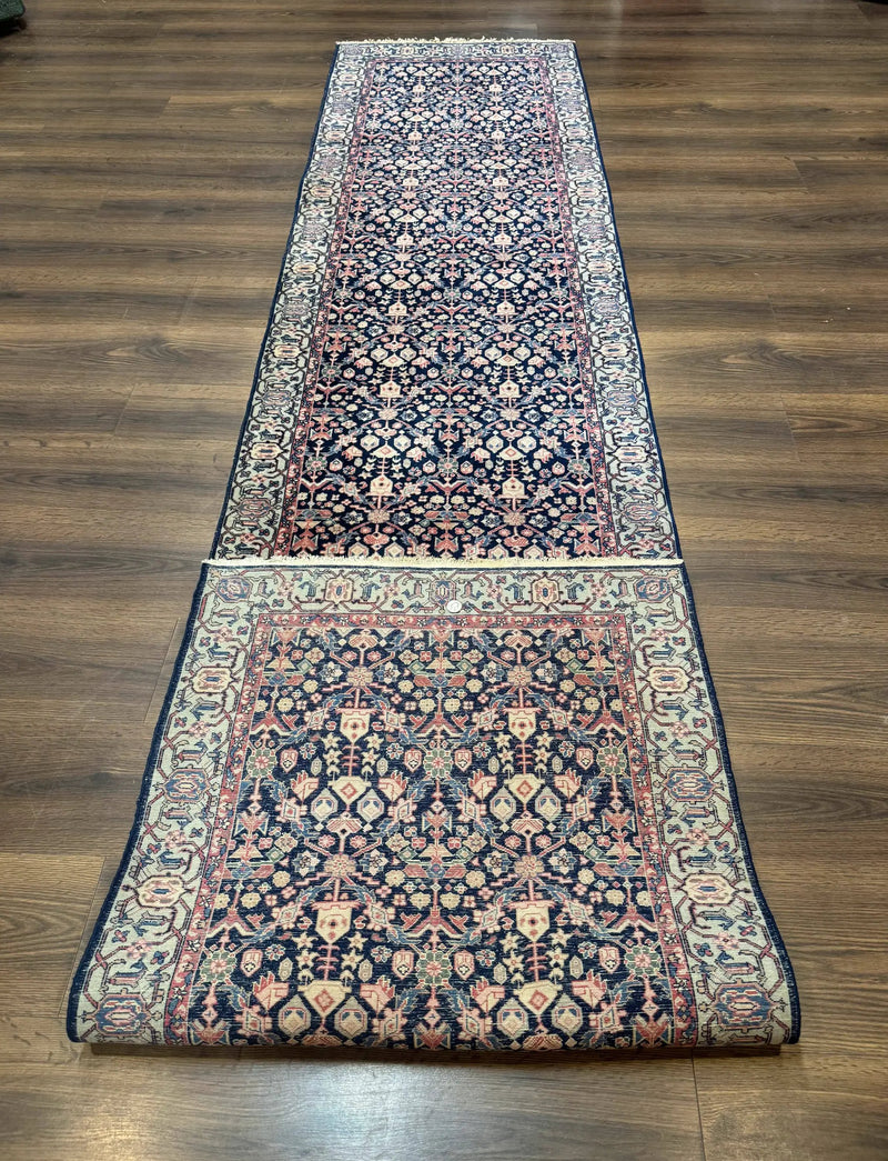 Indo Persian Runner Rug 2.8 x 12, Navy Blue, Floral, Fine 270 KPSI by Jewel Rugs