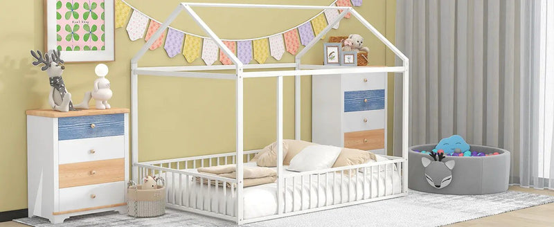 Metal Bed House Bed Frame With Fence by HouseOfZazla