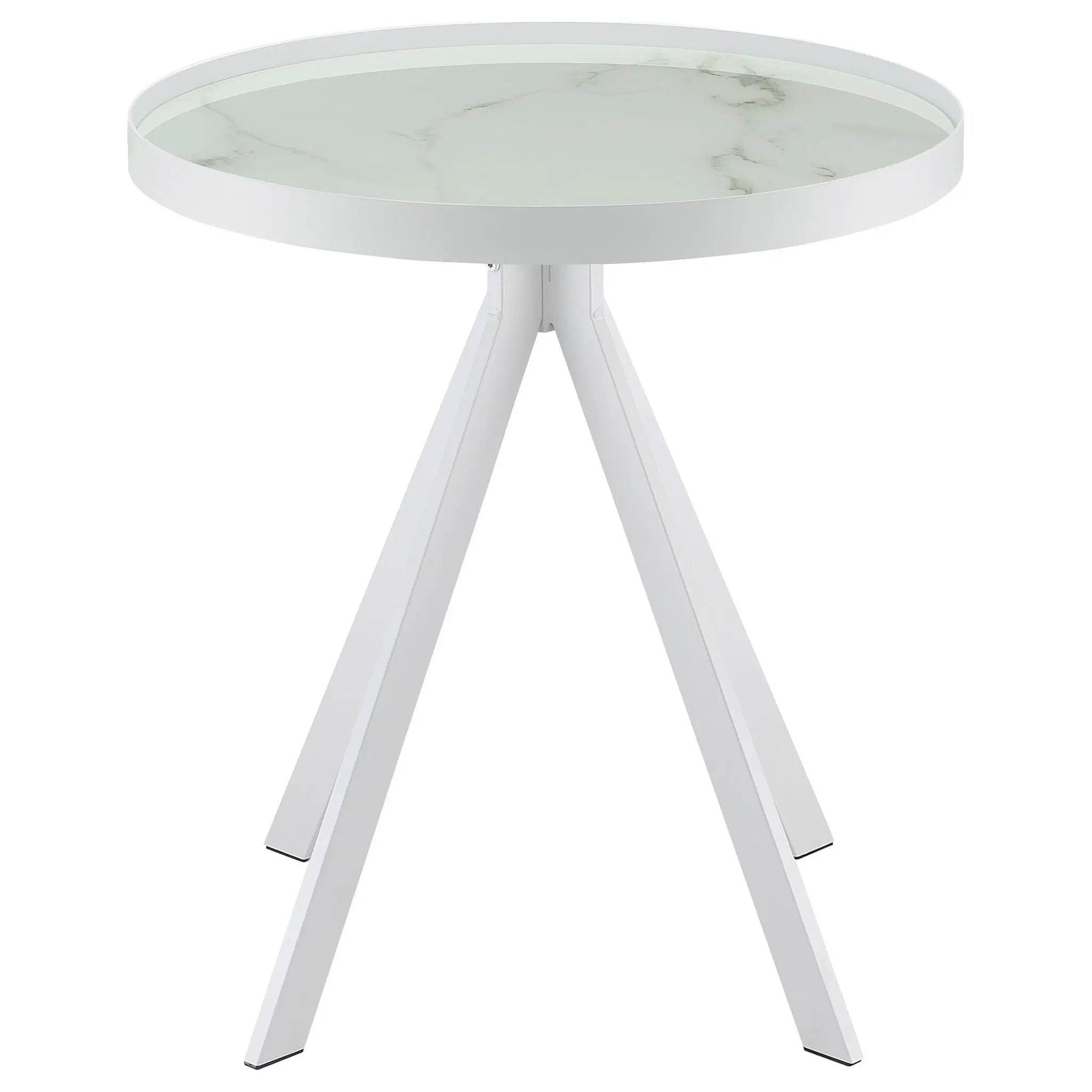 Briggs Round Marble Printed Glass Top End Side Table White by Unique Piece Furniture