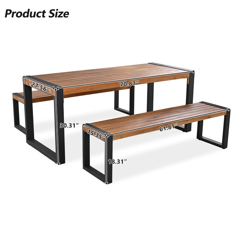 GO 3-Pieces Outdoor Dining Table With 2 Benches by HouseOfZazla